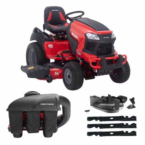 CRAFTSMAN T3200 54-in Gas Riding Lawn Mower with Triple Bagger & Mulch Kit Bundle