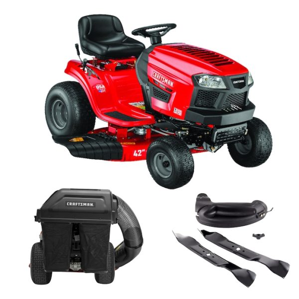 CRAFTSMAN T110 42-in Riding Lawn Mower with Double Bagger & Mulch Kit Bundle