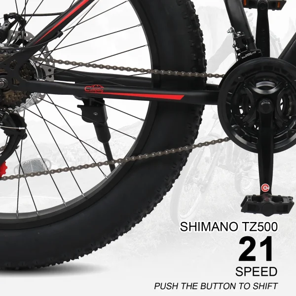CamPingSurvivals Fat Tire Mountain Bike, 26 Inch Wheels, 21 Speed with High Carbon Steel Frame, Red Black - Image 2