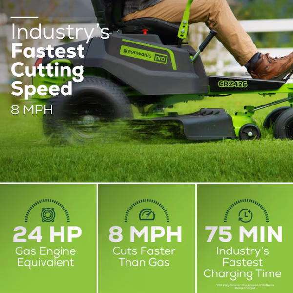 Greenworks Pro Crossover Zero Turn 42-in 24 -HP Brushless motor Battery Zero-turn Riding Lawn Mower (CARB) - Image 4