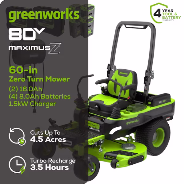 Greenworks Maximus 60-in 40 -HP Brushless motor Battery Zero-turn Riding Lawn Mower (CARB) - Image 2