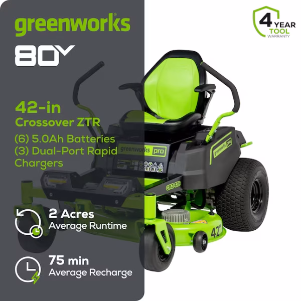 Greenworks Pro Crossover Zero Turn 42-in 24 -HP Brushless motor Battery Zero-turn Riding Lawn Mower (CARB) - Image 7