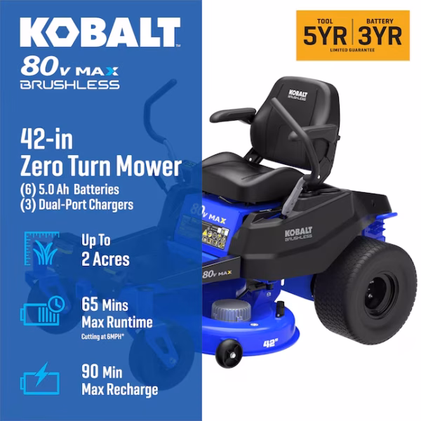 Kobalt Crossover 42-in 80-volt Lithium ion Electric Zero-turn riding lawn mower with ( 6 ) 5 Ah Batteries ( Charger Included ) - Image 5