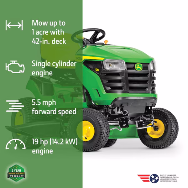 John Deere S110 42-in 19 -HP Single cylinder Gas Riding lawn mower - Image 4