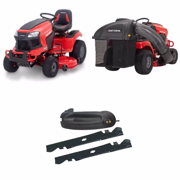 CRAFTSMAN T2400 46-in Turn Tight Gas Riding Lawn Mower with Double Bagger & Mulch Kit