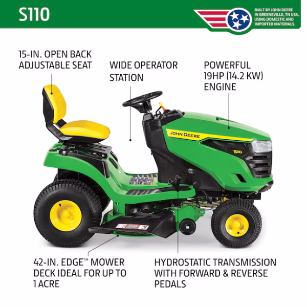 John Deere S110 42-in 19 -HP Single cylinder Gas Riding lawn mower - Image 5