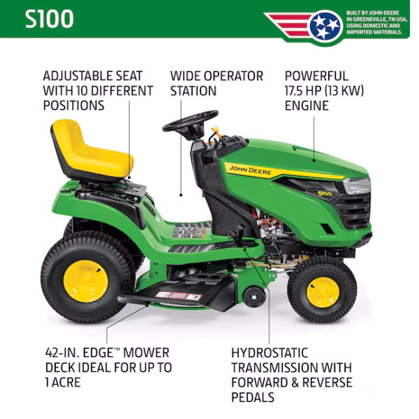 John Deere S100 42-in 17.5 -HP Single cylinder Gas Riding lawn mower - Image 6