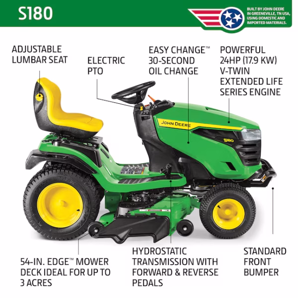 John Deere S180 54-in 24 -HP V-twin Gas Riding lawn mower - Image 6