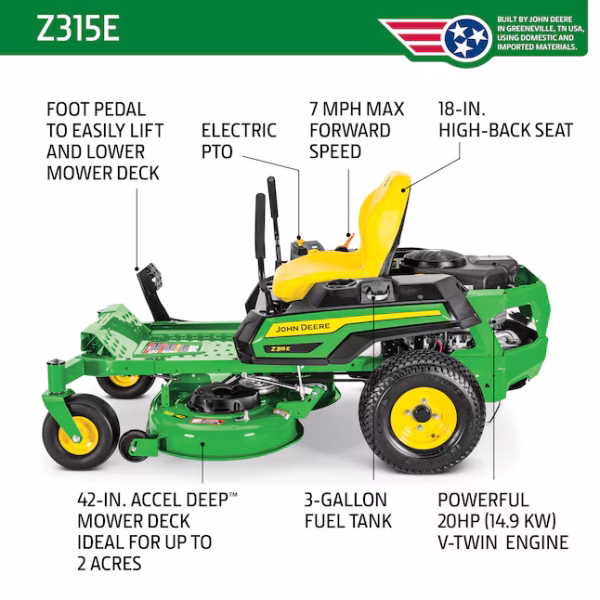 John Deere Z315E ZTrak 42-in 20 -HP V-twin Gas Zero-turn Riding Lawn Mower - Image 5