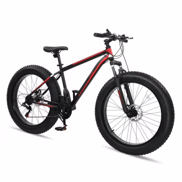 CamPingSurvivals Fat Tire Mountain Bike, 26 Inch Wheels, 21 Speed with High Carbon Steel Frame, Red Black